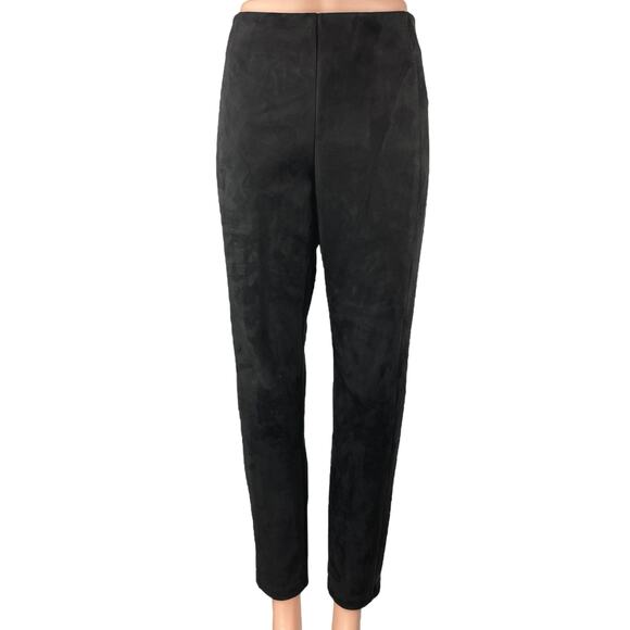 Tahari Women's Black Faux Suede Vegan High Waisted Straight Trouser Pants Size M - Picture 1 of 6